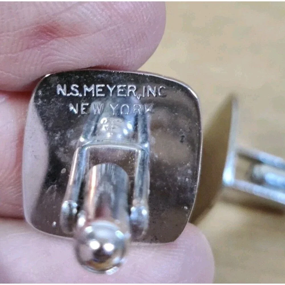 Vtg 925 Sterling Silver Top N.S. Meyer, NY Matte Finish Square Cufflinks